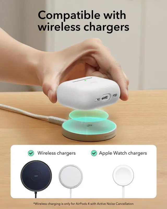 Alt view image 7 of 7 - for AirPods 4 Case, Compatible with Apple AirPods 4 Case (2024) (USB-C), Magnetic Lid, Full Drop Protection Cover with Carabiner, Cloud Series, White