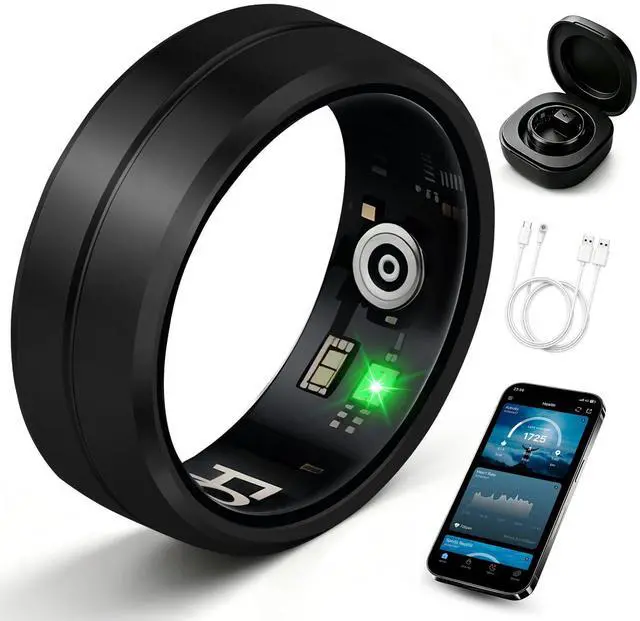 Main image of Smart Ring for Women Men, All-New Matte Scratch-Resistant Design, Health & Fitness Tracker for Sleep, Stress & Activity Monitoring, Long Battery Life, Waterproof, No App Fee, Black 7