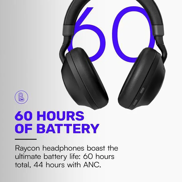 Alt view image 2 of 7 - Pro Bluetooth Headphones - Premium Over The Ear Headphones, Hybrid Active Noise Cancelling Wireless Headphones + Awareness Mode, Bluetooth Headset with Mic, 60 Hours of Battery Life (Black)