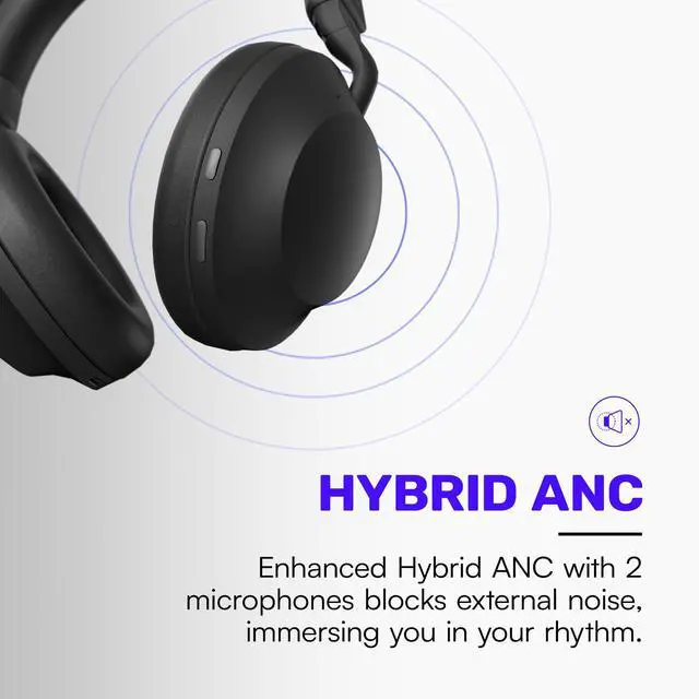 Alt view image 3 of 7 - Pro Bluetooth Headphones - Premium Over The Ear Headphones, Hybrid Active Noise Cancelling Wireless Headphones + Awareness Mode, Bluetooth Headset with Mic, 60 Hours of Battery Life (Black)