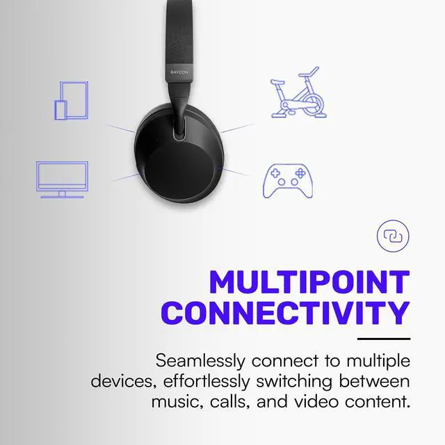 Alt view image 4 of 7 - Pro Bluetooth Headphones - Premium Over The Ear Headphones, Hybrid Active Noise Cancelling Wireless Headphones + Awareness Mode, Bluetooth Headset with Mic, 60 Hours of Battery Life (Black)