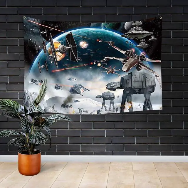 Alt view image 3 of 4 - 4x6FT Outer Space Galaxy Wars Kids Birthday Decorations Banner Tapestry Photo Backgrounds Party Supplies Black Stars Science Fiction Polyester Backdrop 4 Gromments Heavy Duty, Durable 150D