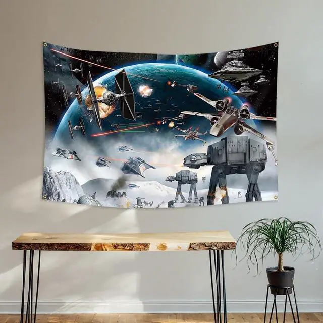 Alt view image 4 of 4 - 4x6FT Outer Space Galaxy Wars Kids Birthday Decorations Banner Tapestry Photo Backgrounds Party Supplies Black Stars Science Fiction Polyester Backdrop 4 Gromments Heavy Duty, Durable 150D