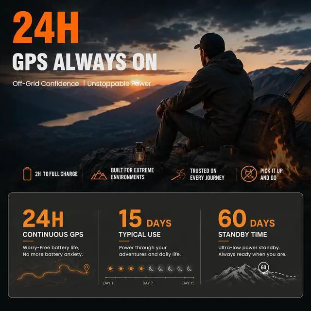 Alt view image 3 of 7 - Rugged Smart Watch for Men, Standalone GPS, 1.43" AMOLED, 3 Bands | Altimeter, Compass & Barometer, 5ATM Waterproof, 24H GPS Tracking,15-Day Battery, Bluetooth Calls, For Android & iPhone,Black