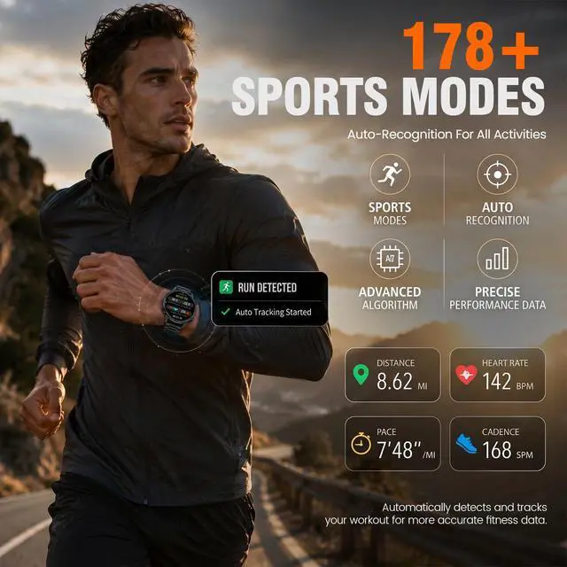 Alt view image 6 of 7 - Rugged Smart Watch for Men, Standalone GPS, 1.43" AMOLED, 3 Bands | Altimeter, Compass & Barometer, 5ATM Waterproof, 24H GPS Tracking,15-Day Battery, Bluetooth Calls, For Android & iPhone,Black