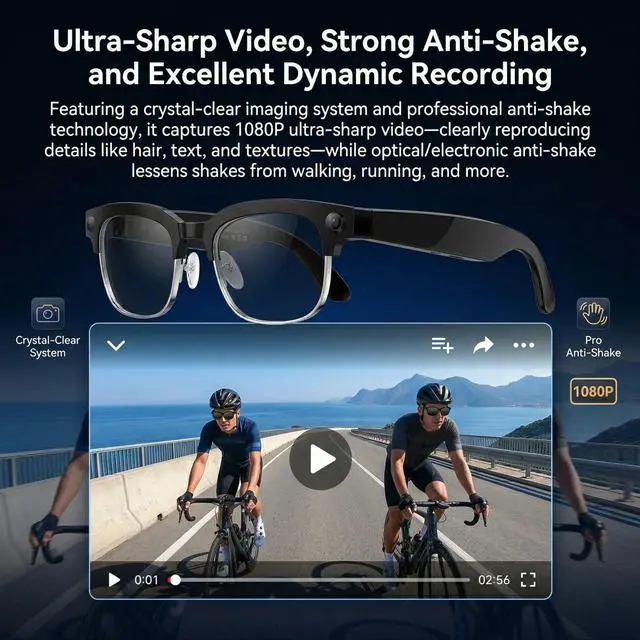 Alt view image 4 of 7 - AI Smart Glasses with Camera 1080P POV Video Recording Photochromic | Real-time audio translation & open-ear Bluetooth music call