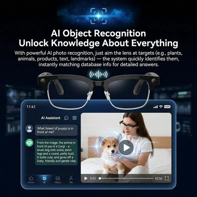 Alt view image 5 of 7 - AI Smart Glasses with Camera 1080P POV Video Recording Photochromic | Real-time audio translation & open-ear Bluetooth music call