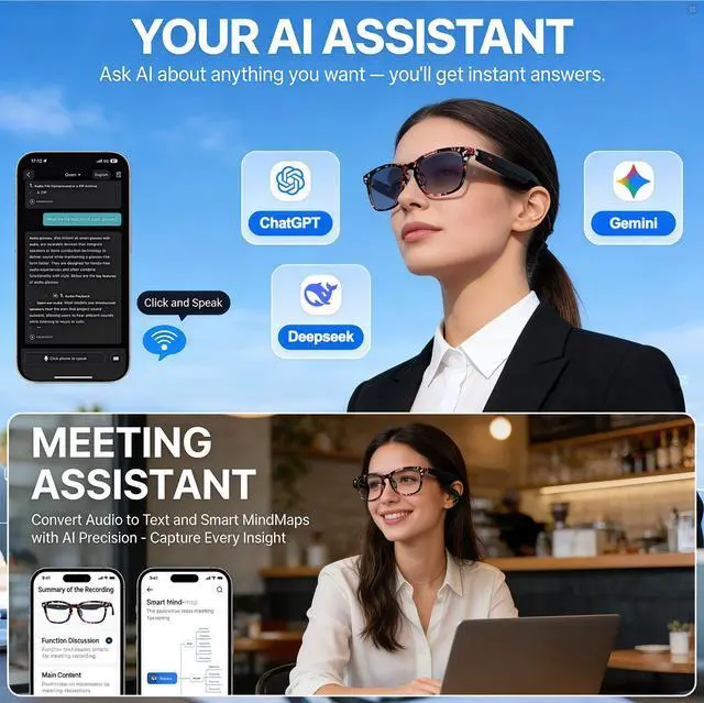 Alt view image 3 of 7 - 164-Language AI Smart Glasses: The Ultimate Bluetooth Audio Eyewear | Photochromic lenses,170mAh power, instant AI translate for all-day life