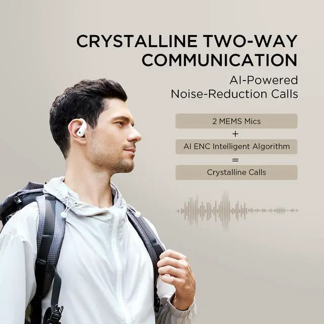 Alt view image 7 of 7 - Fit Open Earbuds S50, Open Ear Wireless Headphones Bluetooth 5.3 with 4 Microphone, Earbuds with Earhooks for Sports Running, IPX7, Fast Charging, 38H-Playtime, Preset EQ Via App, White