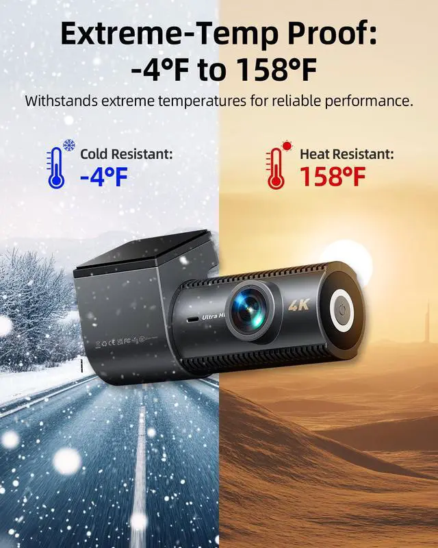 Alt view image 6 of 7 - 4K Dash Cam Front and Rear, 64GB SD Card, 5Ghz WiFi, 1.5"IPS Display | Dual 4K+1080P, App Control, 170°Night Vision, WDR, 24H Parking Mode, G-Sensor, Loop Recording, Supports 256GB Max