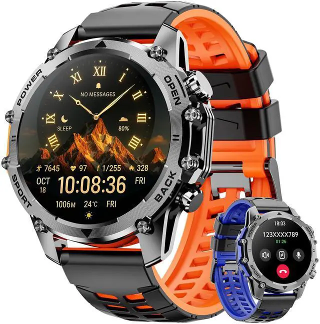 Main image of Smart Watches for Men (Call/Notification),1.52''HD Military Smart Watch with Heart Rate/Sleep Monitor/Pedometer for Android and iOS,DIY Design Fitness Tracker,1 Pack with 2-Piece Look Set
