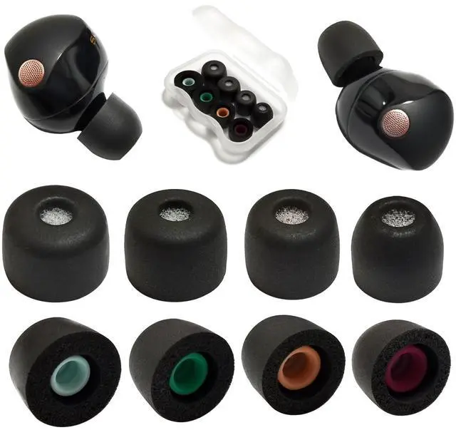 Main image of Memory Foam Replacement Ear Tips for Sony WF-1000XM5 with Filter Screen | 4 Pairs L/M/S/XS, Anti-Slip Tips for Sony Earbuds, Noise Isolating & Comfort Fit, Compatible with WF-1000XM4, Black