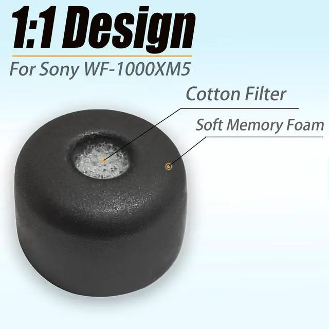 Alt view image 3 of 6 - Memory Foam Replacement Ear Tips for Sony WF-1000XM5 with Filter Screen | 4 Pairs L/M/S/XS, Anti-Slip Tips for Sony Earbuds, Noise Isolating & Comfort Fit, Compatible with WF-1000XM4, Black