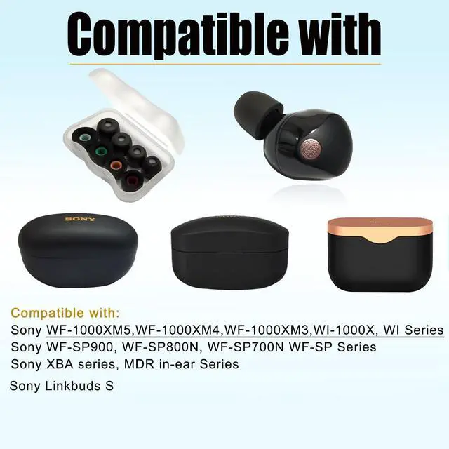 Alt view image 6 of 6 - Memory Foam Replacement Ear Tips for Sony WF-1000XM5 with Filter Screen | 4 Pairs L/M/S/XS, Anti-Slip Tips for Sony Earbuds, Noise Isolating & Comfort Fit, Compatible with WF-1000XM4, Black