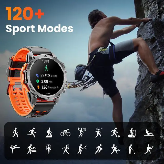 Alt view image 6 of 7 - Smart Watches for Men (Call/Notification),1.52''HD Military Smart Watch with Heart Rate/Sleep Monitor/Pedometer for Android and iOS,DIY Design Fitness Tracker,1 Pack with 2-Piece Look Set