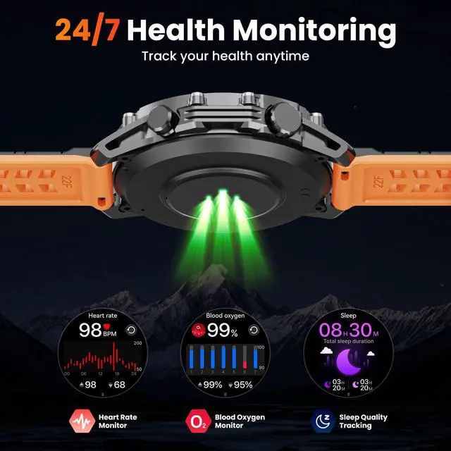 Alt view image 5 of 7 - Smart Watches for Men (Call/Notification),1.52''HD Military Smart Watch with Heart Rate/Sleep Monitor/Pedometer for Android and iOS,DIY Design Fitness Tracker,1 Pack with 2-Piece Look Set