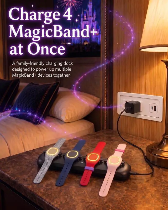 Alt view image 2 of 7 - Magic Band+Charging Station for Disney Magic Band Plus, Charges 4 Bands | 90-Min Full Charge, No More Taking Turns To Charge, Portable USB-C Magic Band+ Charging Dock, for Disneyland Trip Essentials