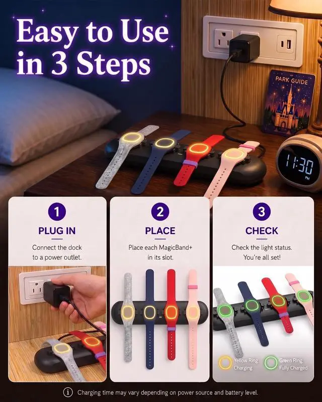 Alt view image 7 of 7 - Magic Band+Charging Station for Disney Magic Band Plus, Charges 4 Bands | 90-Min Full Charge, No More Taking Turns To Charge, Portable USB-C Magic Band+ Charging Dock, for Disneyland Trip Essentials