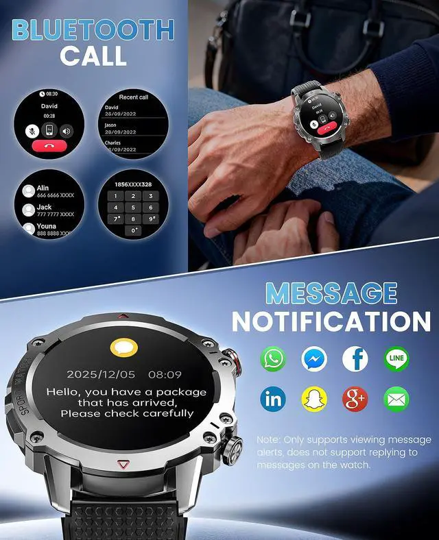 Alt view image 3 of 7 - Military Smart Watches for Men, 1.39 HD Screen Fitness Tracker with 100+ Sports, Heart Rate/SpO2/Sleep, Compass, Mens Smart Watch Answer/Make Calls Compatible with Android and iPhone