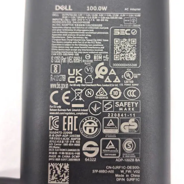 Alt view image 5 of 7 - 100W Laptop Charger USB C Type C GAN AC Adapter, XPS 14 9440 AC Charger, Latitude 9440 AC Adapter, Black, DA100PM220