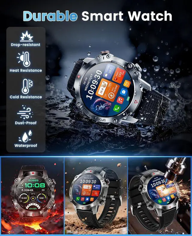 Alt view image 4 of 7 - Military Smart Watches for Men, 1.39 HD Screen Fitness Tracker with 100+ Sports, Heart Rate/SpO2/Sleep, Compass, Mens Smart Watch Answer/Make Calls Compatible with Android and iPhone
