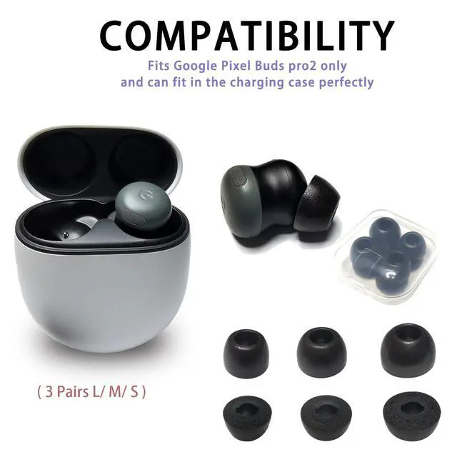Alt view image 6 of 6 - Memory Foam Ear Tips for Google Pixel Buds Pro 2 - Noise Isolating Replacement Earbud Tips, Soft Comfort Fit & Superior Sound Works with Pixel Buds Pro 2 Case (S/M/L)