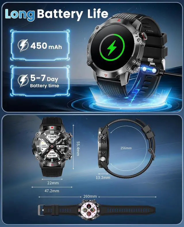 Alt view image 6 of 7 - Military Smart Watches for Men, 1.39 HD Screen Fitness Tracker with 100+ Sports, Heart Rate/SpO2/Sleep, Compass, Mens Smart Watch Answer/Make Calls Compatible with Android and iPhone