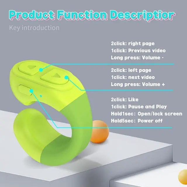 Alt view image 7 of 7 - TikTok Scrolling Ring Remote, Bluetooth Page Turner for iPhone/Android/iPad, HandsFree Scroll/Like/Next/Volume Control, Rechargeable USBC, Includes Phone Stand