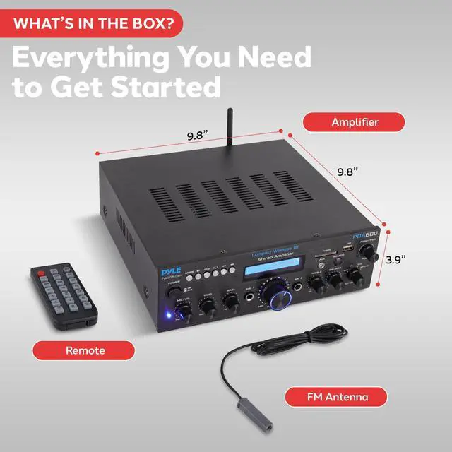 Alt view image 7 of 7 - Bluetooth Power Amplifier - 200W Dual Channel Stereo Receiver w/ Easy Karaoke - Mic In w/ Echo, USB-A mp3 Player, Aux, RCA - PDA6BU.7