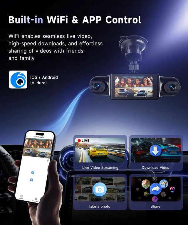 Alt view image 6 of 7 - 360° Dash Cam Front/Rear/Inside/Side 4-Channel Dash Camera FHD 2K+1080P×3 Car Dash Cam with WiFi, APP Control, 64GB SD Card Included, 8 IR Night Vision, G-Sensor, 24/7 Parking Mode