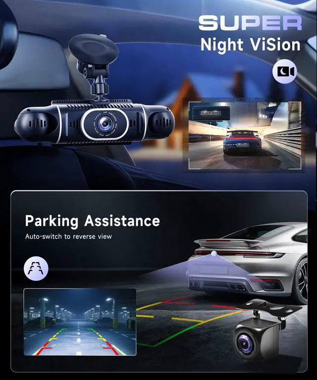 Alt view image 5 of 7 - 360° Dash Cam Front/Rear/Inside/Side 4-Channel Dash Camera FHD 2K+1080P×3 Car Dash Cam with WiFi, APP Control, 64GB SD Card Included, 8 IR Night Vision, G-Sensor, 24/7 Parking Mode