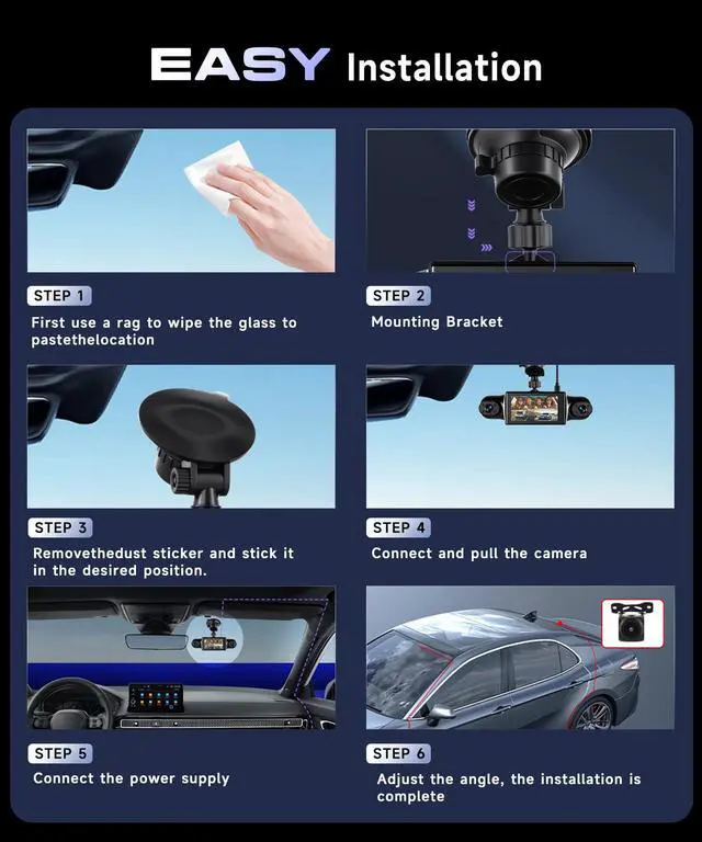 Alt view image 7 of 7 - 360° Dash Cam Front/Rear/Inside/Side 4-Channel Dash Camera FHD 2K+1080P×3 Car Dash Cam with WiFi, APP Control, 64GB SD Card Included, 8 IR Night Vision, G-Sensor, 24/7 Parking Mode