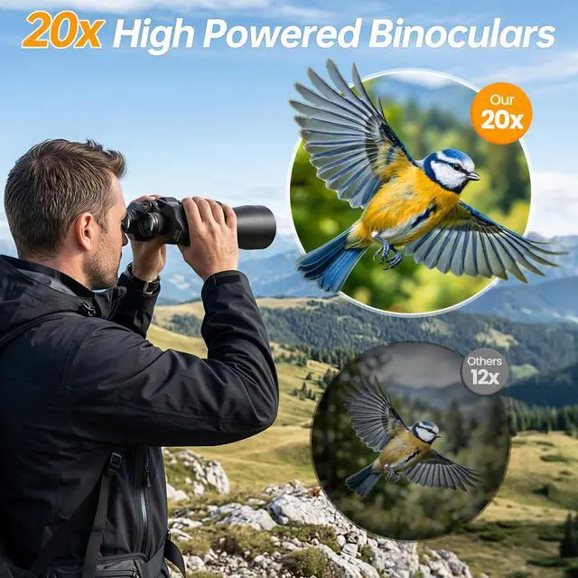 Alt view image 2 of 7 - 20x70 Binoculars for Adults with 70mm Large Objective Lens | High Powered, Enhanced Low-Light Performance, BAK4 Prism FMC HD Optics, Bird Watching, Cruise Ships, Hunting
