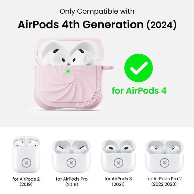 Alt view image 2 of 6 - Vortuxe for AirPods 4 Case, Liquid Silicone, Chalk Pink | Vortex Liquid Silicone, 2X MIL-STD Drop Protection, Anti-Scratch, Wireless Charging, Metal Carabiner