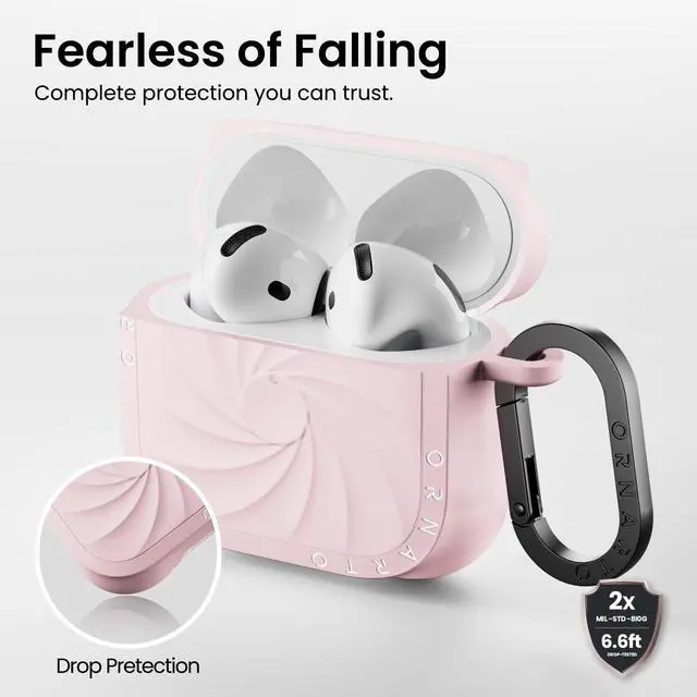 Alt view image 3 of 6 - Vortuxe for AirPods 4 Case, Liquid Silicone, Chalk Pink | Vortex Liquid Silicone, 2X MIL-STD Drop Protection, Anti-Scratch, Wireless Charging, Metal Carabiner