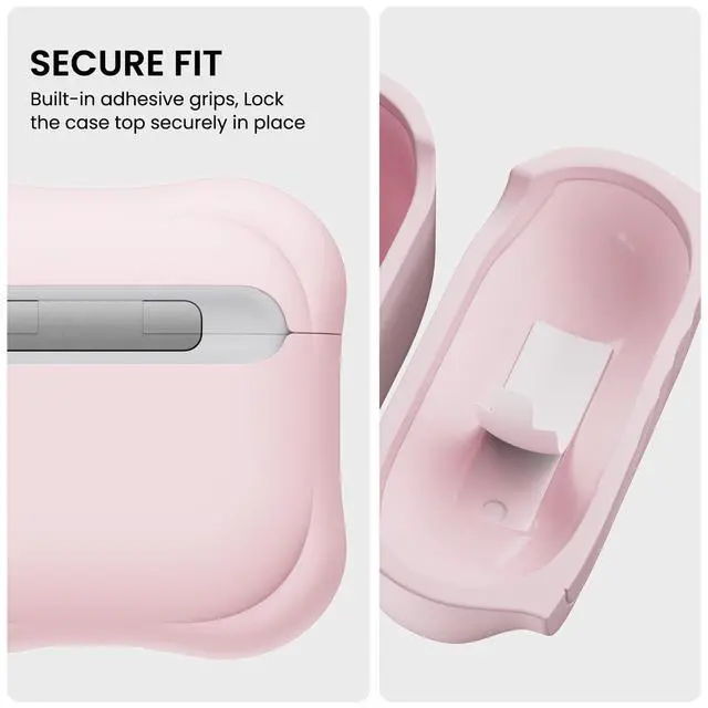 Alt view image 4 of 6 - Vortuxe for AirPods 4 Case, Liquid Silicone, Chalk Pink | Vortex Liquid Silicone, 2X MIL-STD Drop Protection, Anti-Scratch, Wireless Charging, Metal Carabiner