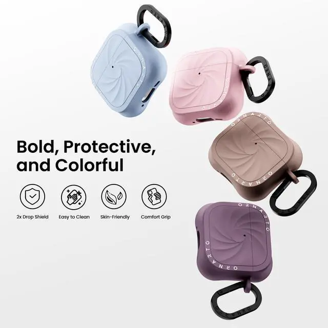 Alt view image 6 of 6 - Vortuxe for AirPods 4 Case, Liquid Silicone, Chalk Pink | Vortex Liquid Silicone, 2X MIL-STD Drop Protection, Anti-Scratch, Wireless Charging, Metal Carabiner