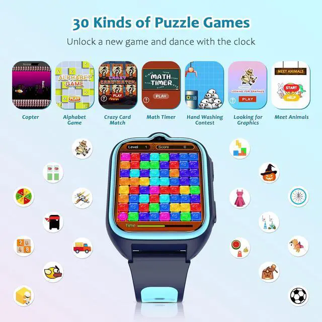 Alt view image 2 of 7 - Kids Smart Watch with 32 Puzzle Games, HD Camera & Video Recording, 1.75" Touch Screen, Flashlight,Music Player, Pedometer, Alarm Clock,Stopwatch,Kids Watch for Boys Ages 4-12