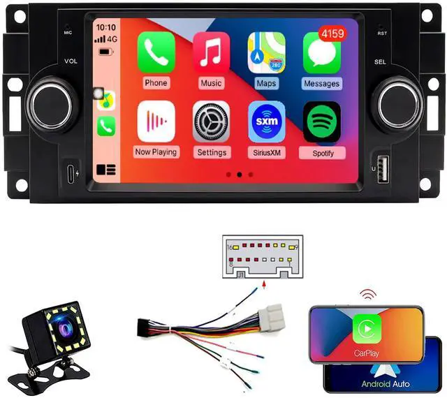 Main image of QLED Screen Radio for Dodge Ram 1500/2500/3500 2006 2007 2008,Chrysler 300 /300C 2005 2006 2007,Jeep Grand Cherokee 2005 2006 2007,CarPlay Android Auto Ready,Fast Charge,Free Back Camera
