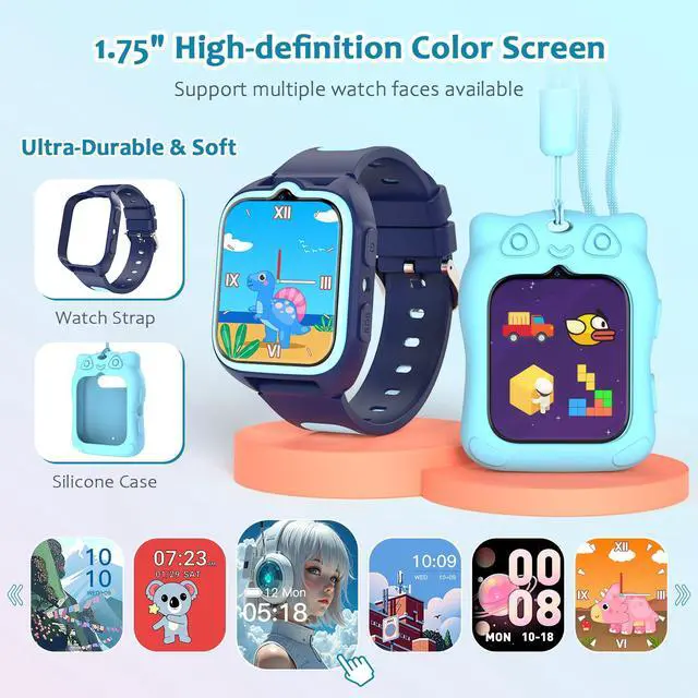 Alt view image 5 of 7 - Kids Smart Watch with 32 Puzzle Games, HD Camera & Video Recording, 1.75" Touch Screen, Flashlight,Music Player, Pedometer, Alarm Clock,Stopwatch,Kids Watch for Boys Ages 4-12