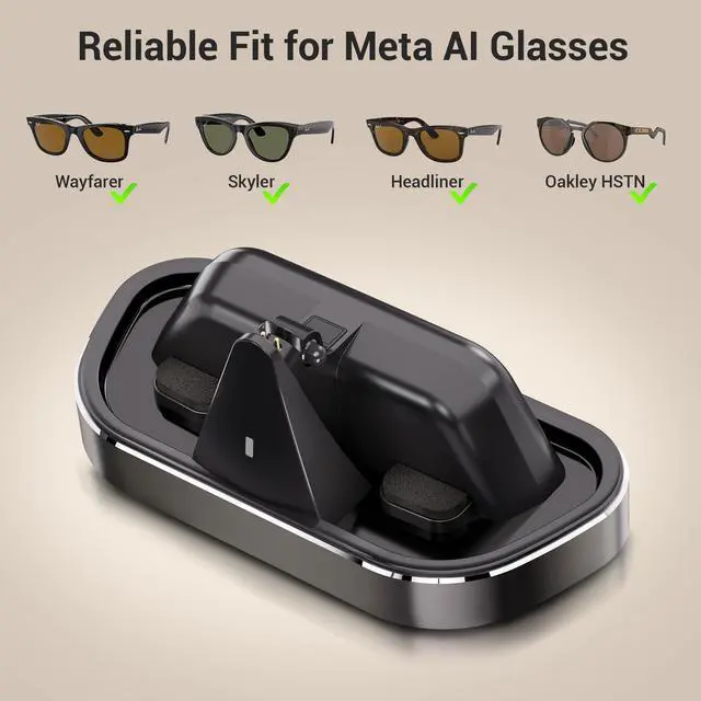 Alt view image 2 of 7 - Charging Station for Meta Ray-Ban Glasses (Gen 1 2), Compatible with Wayfarer, Skyler, Headliner & Oakley Meta HSTN with LED Indicator, Slate