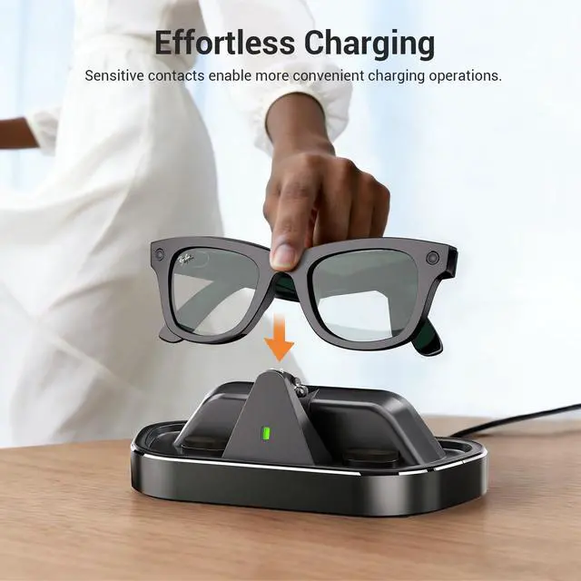 Alt view image 6 of 7 - Charging Station for Meta Ray-Ban Glasses (Gen 1 2), Compatible with Wayfarer, Skyler, Headliner & Oakley Meta HSTN with LED Indicator, Slate