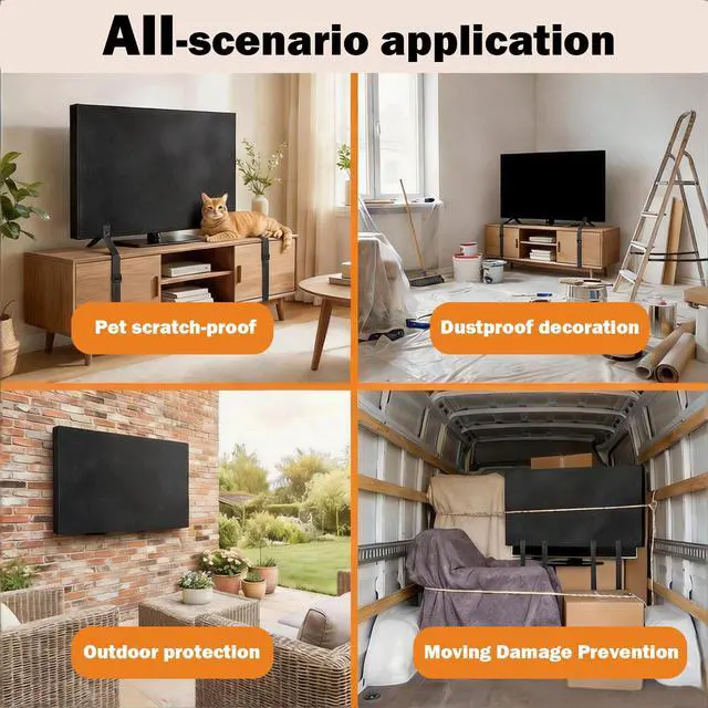 Alt view image 4 of 7 - TV moving box 75 inch,TV Cover for Moving Dust Anti-Scratch, Fits 70-75 inch TV Screen Protector with Bottom Strap, Heavy Duty Felt Material for Moving, Home Renovation, Pet Scratch Protection Black