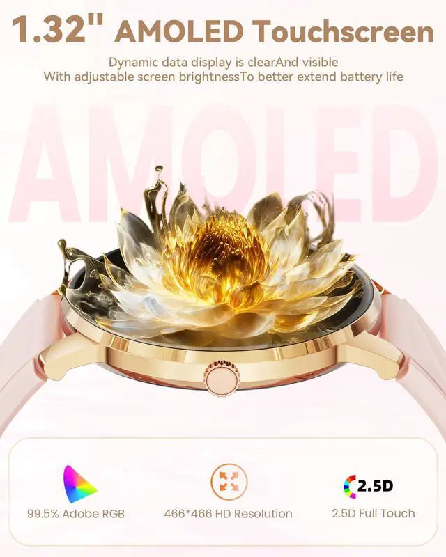 Alt view image 2 of 7 - Smart Watches for Women (Android/iPhone), 1.32'' AMOLED Smart Watch with Make/Answer Call, Heart Rate, SpO2, Sleep Monitor, 110+ Sport Modes Fitness Tracker Watch, 2Bands
