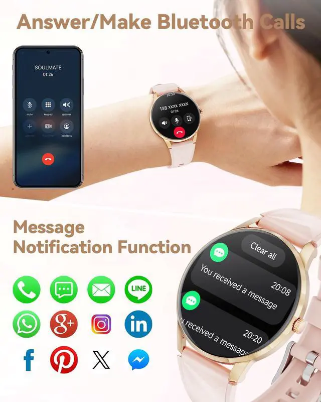 Alt view image 3 of 7 - Smart Watches for Women (Android/iPhone), 1.32'' AMOLED Smart Watch with Make/Answer Call, Heart Rate, SpO2, Sleep Monitor, 110+ Sport Modes Fitness Tracker Watch, 2Bands
