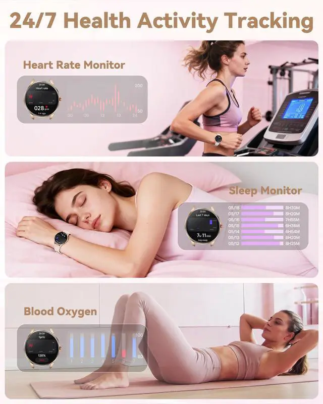 Alt view image 4 of 7 - Smart Watches for Women (Android/iPhone), 1.32'' AMOLED Smart Watch with Make/Answer Call, Heart Rate, SpO2, Sleep Monitor, 110+ Sport Modes Fitness Tracker Watch, 2Bands
