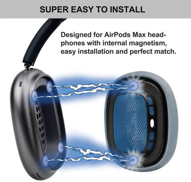 Alt view image 4 of 7 - Premium Replacement Ear Cushions for Apple AirPods Max Headphone, Protein Leather Memory Foam Earpads (Leather-Blue)