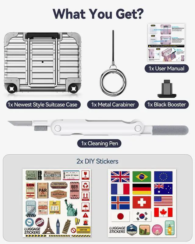Alt view image 5 of 7 - for AirPods Pro 3 Case 2025 with Lock and Phone Stand,Silver | Cute Funny Suitcase Design Hard Protection Cover for AirPods Pro 3rd Generation with Cleaner Kit & Keychain,for Women Men