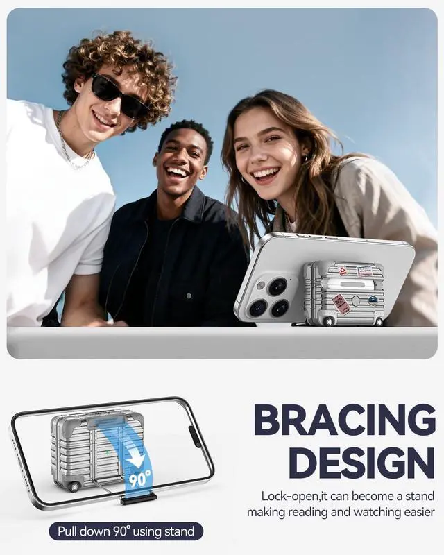 Alt view image 4 of 7 - for AirPods Pro 3 Case 2025 with Lock and Phone Stand,Silver | Cute Funny Suitcase Design Hard Protection Cover for AirPods Pro 3rd Generation with Cleaner Kit & Keychain,for Women Men
