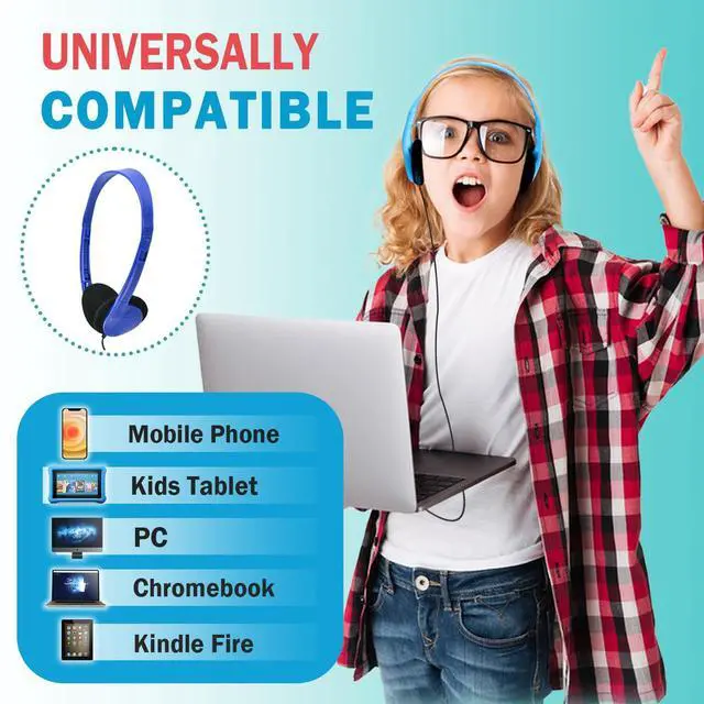 Alt view image 7 of 7 - Wired Headphones Bulk 6 Pack Multi Colors for Kids, On-Ear with 3.5mm Jack, 4ft Tangle Free Cable, Comfortable Fit, Cost Effective, Ideal for School Classroom Students